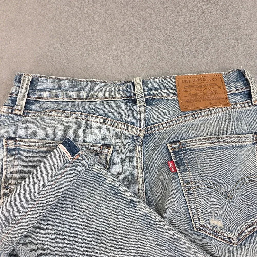 Levi's Premium 511 Jeans Mens 28x26 Light Wash Distressed Slim Tag 29x32 Altered